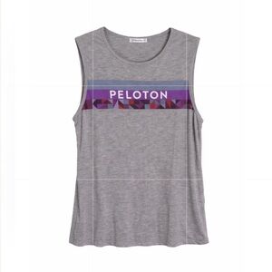 Peloton Stripes Slash Back Tank – Size XL (Gray/Purple/Geo Print)